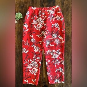 Adrianna Papell | Vintage 100% Silk Red Floral Tapered Straight Pants, Size 16W